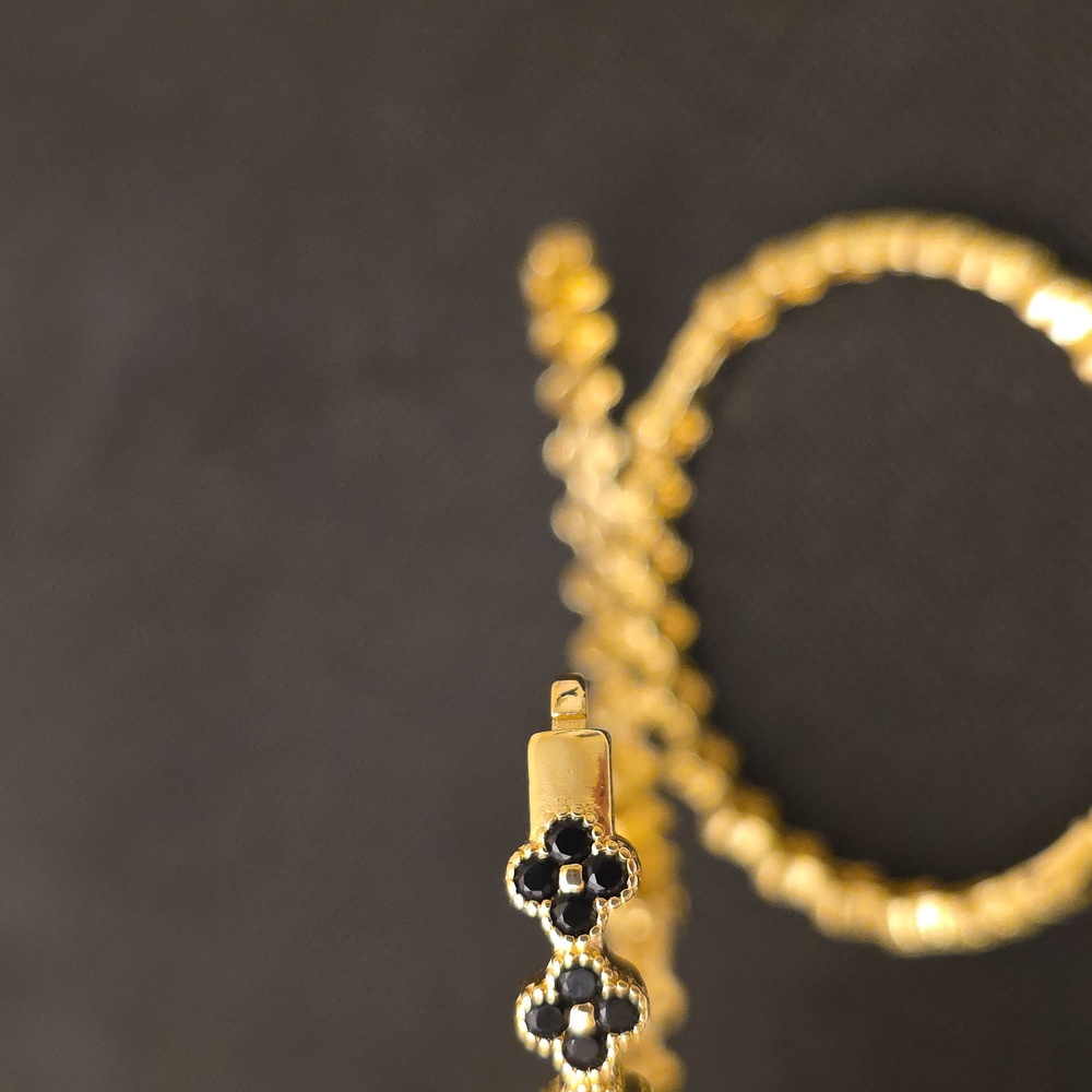 NEW Gold Plated Black Crystal Clover Hinge Bracelet Dubai - Picture 3 of 7